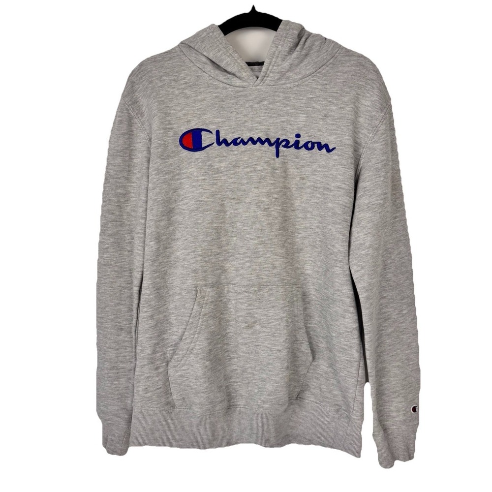 Champion Hoodie Kids Size L‎ (14/16) Heather Gray Pullover Logo Sweatshirt